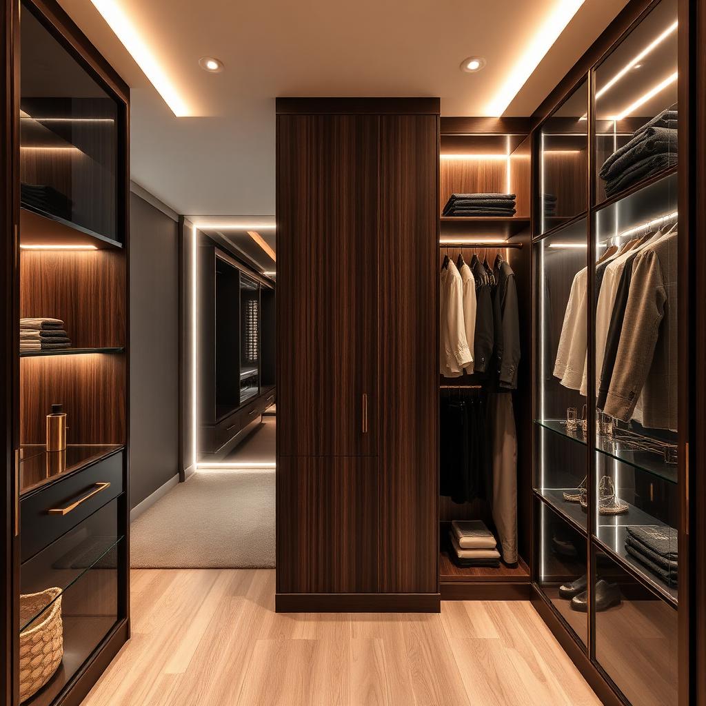 Walk-in Closet ไม้สัก ตู้กระจกบานเปิด